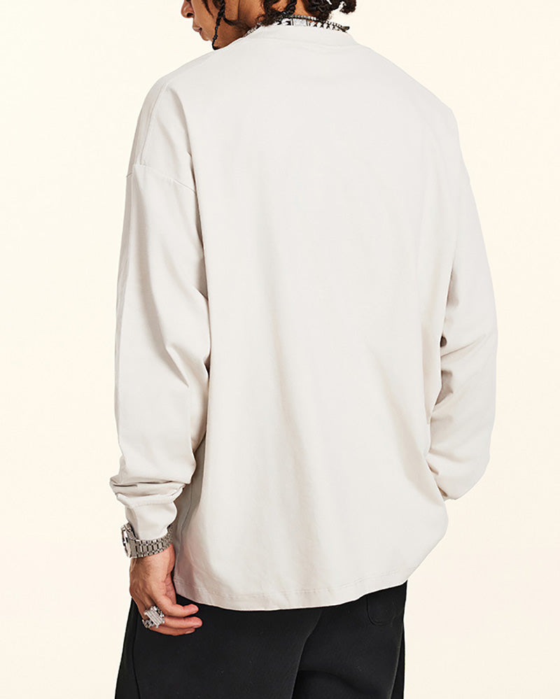 Crew Neck Long Sleeve Solid Color Autumn Loose Sports Basic T-shirt S-2XL