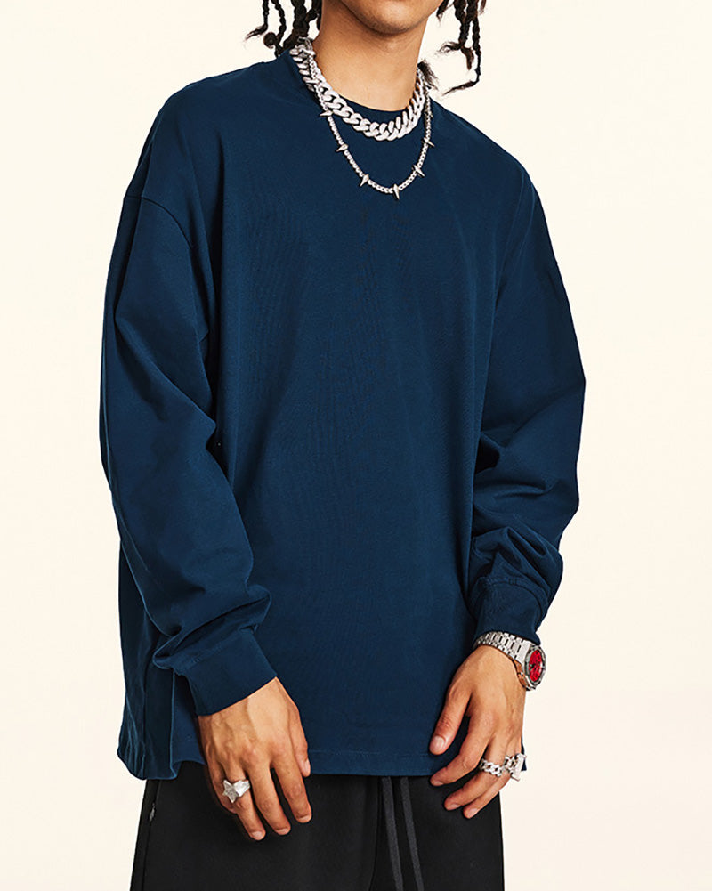 Crew Neck Long Sleeve Solid Color Autumn Loose Sports Basic T-shirt S-2XL