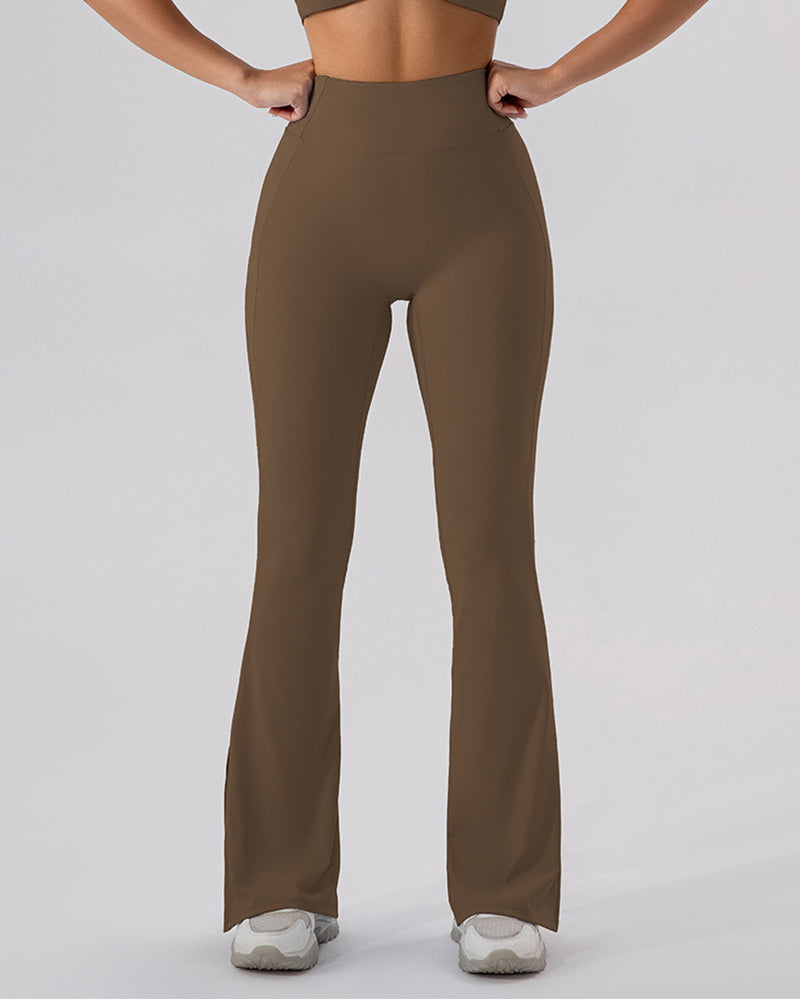 Women High Waist Wide Leg Hips Lift Running Sports Pants Black Apricot Brown Green Blue 4-10
