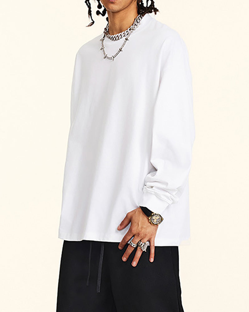 Crew Neck Long Sleeve Solid Color Autumn Loose Sports Basic T-shirt S-2XL