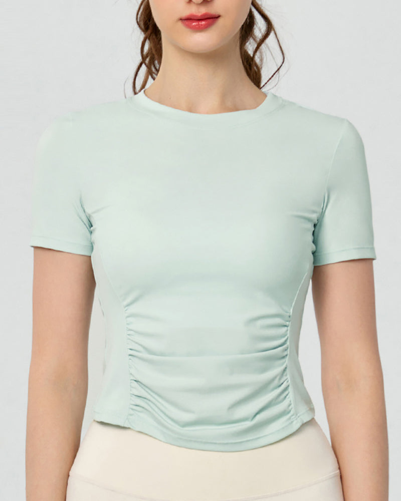 Women OEM ODM Short Sleeve Ruched Pilates Fitness T-shirt S-XL
