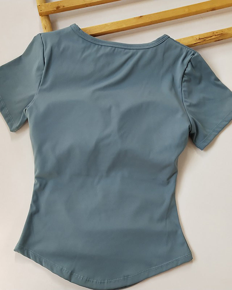 Women Short Sleeve V Neck Quick Drying Slim Running Sports T-shirt S-L
