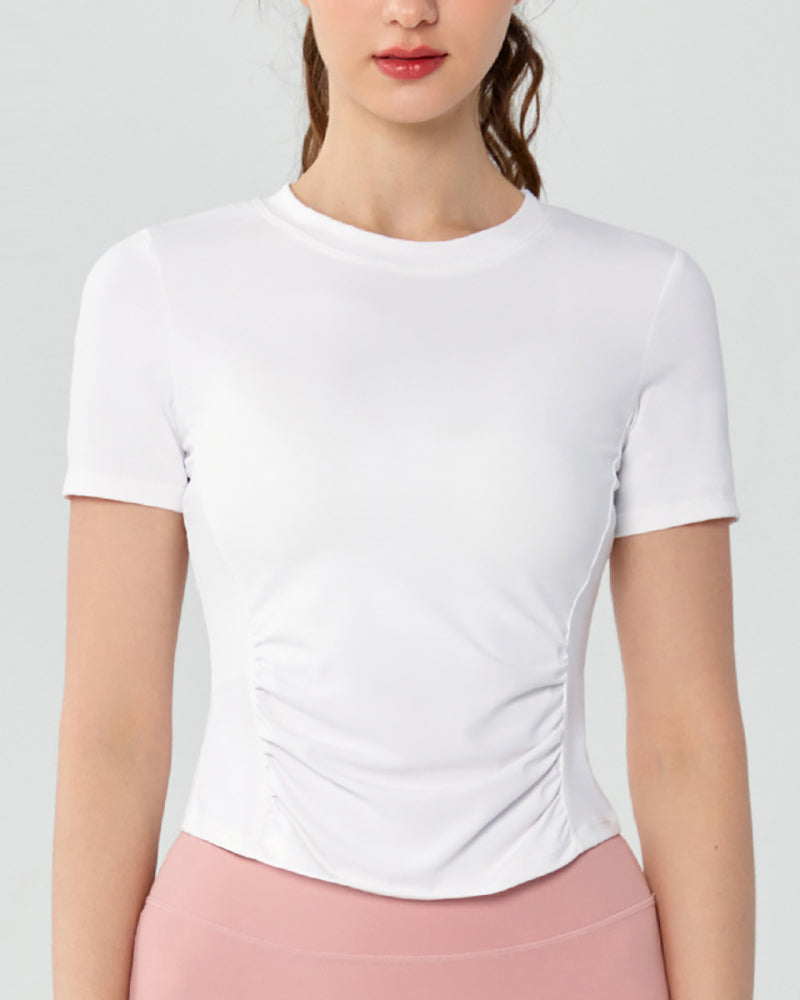 Women OEM ODM Short Sleeve Ruched Pilates Fitness T-shirt S-XL