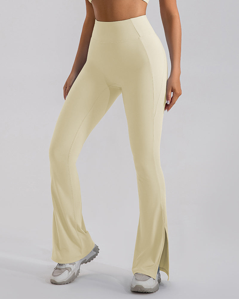 Women High Waist Wide Leg Hips Lift Running Sports Pants Black Apricot Brown Green Blue 4-10