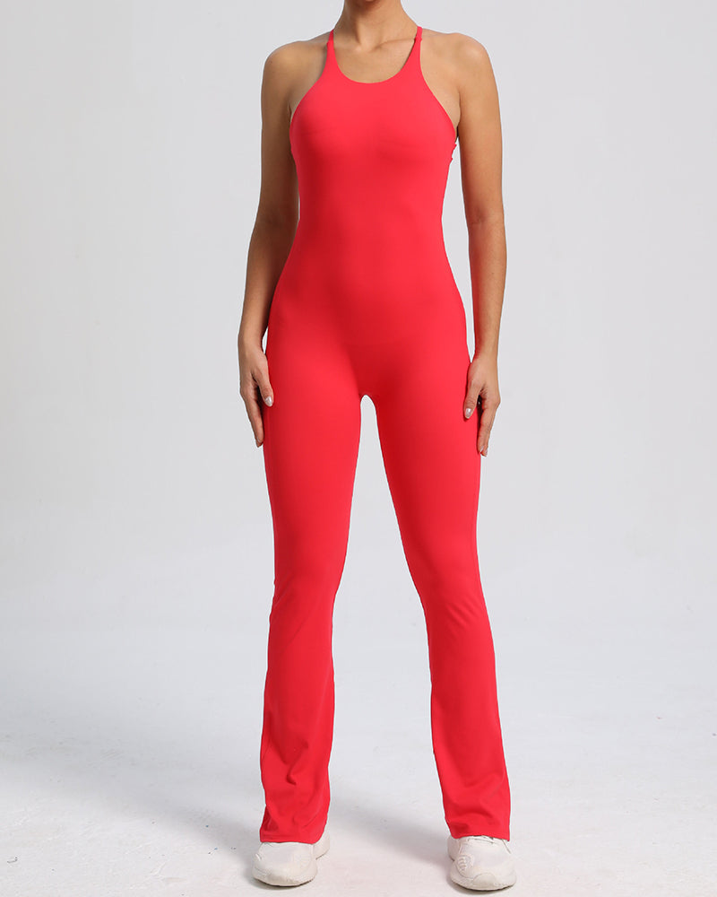 Add Logo OEM Women Sling Criss Cross Back Fitness Yoga Jumpsuit S-L