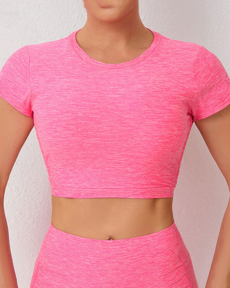 Short Sleeve Backless Removeable Pad Yoga Sports T-shirt Crop Top S-L