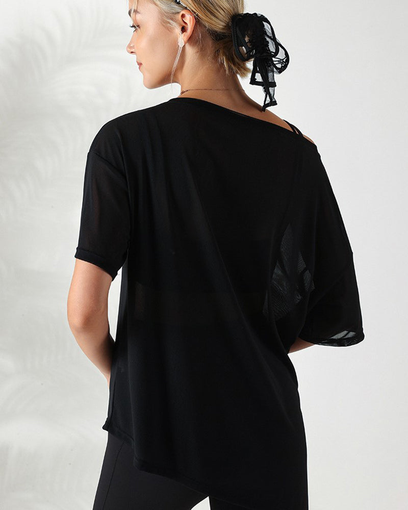 Women Off SHoulder Loose Cool Feeling Sports T-shirt S-L