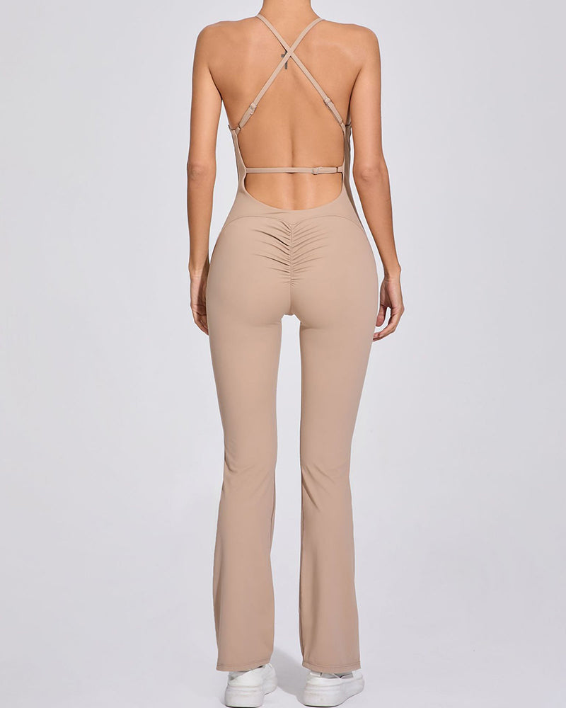 Add Logo OEM Women Sling Criss Cross Back Fitness Yoga Jumpsuit S-L