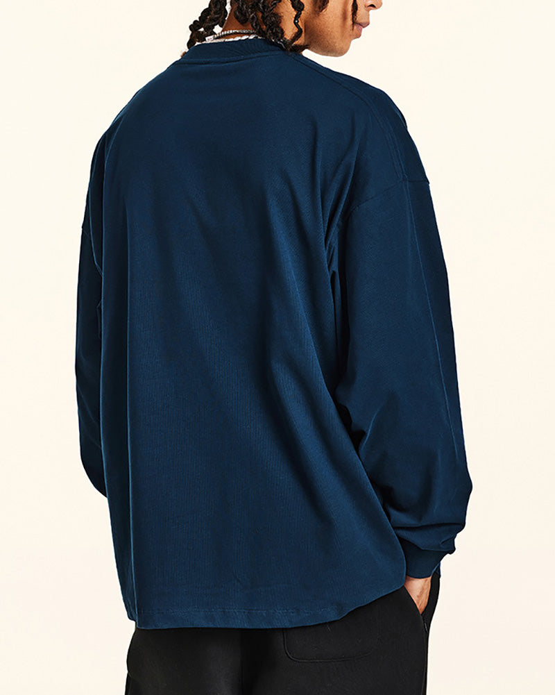 Crew Neck Long Sleeve Solid Color Autumn Loose Sports Basic T-shirt S-2XL