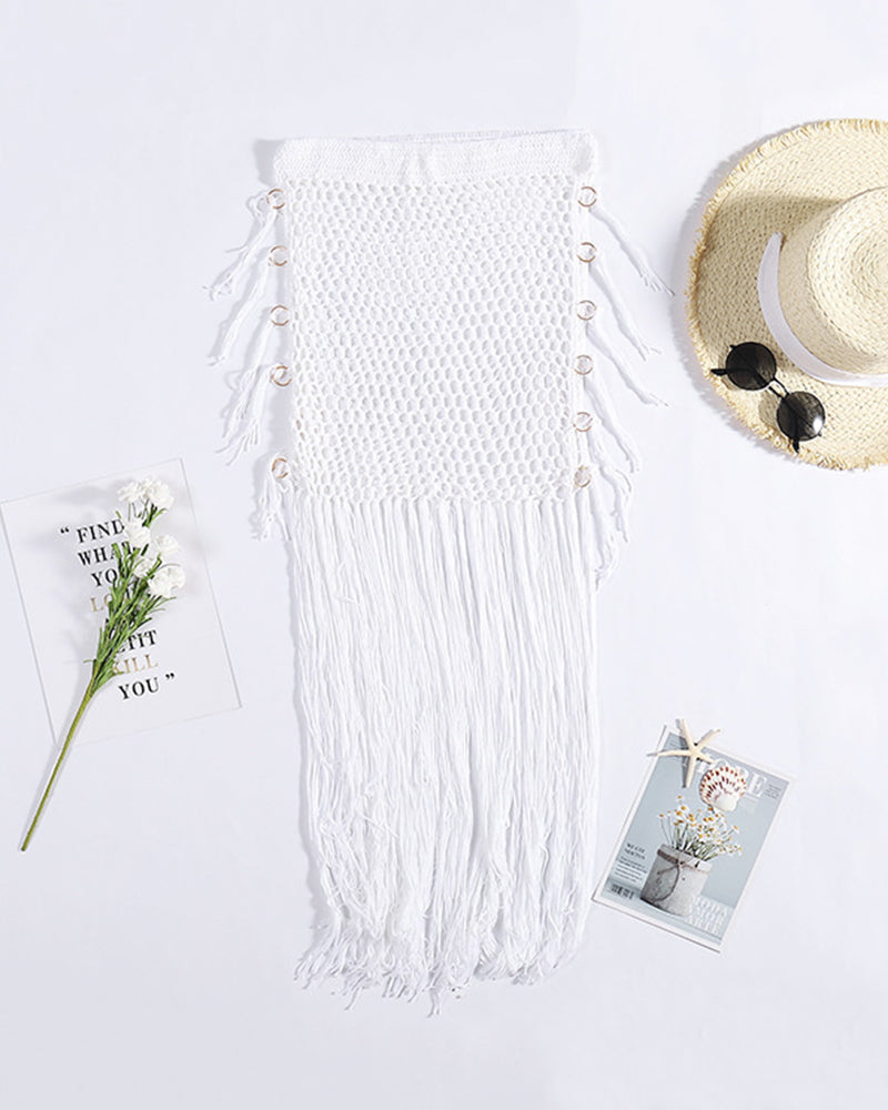 New Sunscreen Hand Crocheted Bag Hip Skirt Bohemian Style Hand Hook Hollow Long Fringed Skirt OM25969