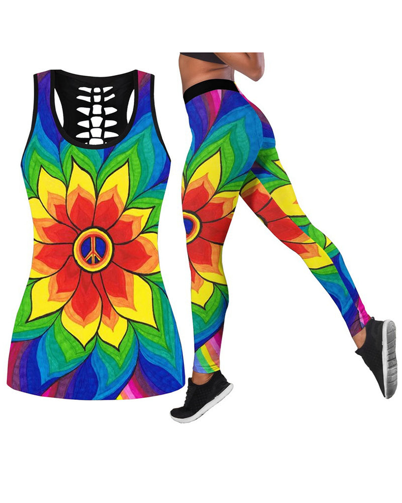 Women Casual Yoga Sport Sleeveless Suit T Shirt YinYang Cat Print 3D Tank Tops Pants Cool Flower Skull Tanks Back Hollow out Vest Casual Tees