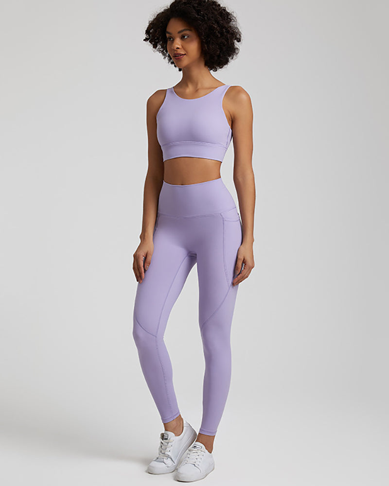 Presale(5-15days waiting) Women Sports Solid Color Sleeveless Pants Sets Yoga Two-piece Suits S-XL
