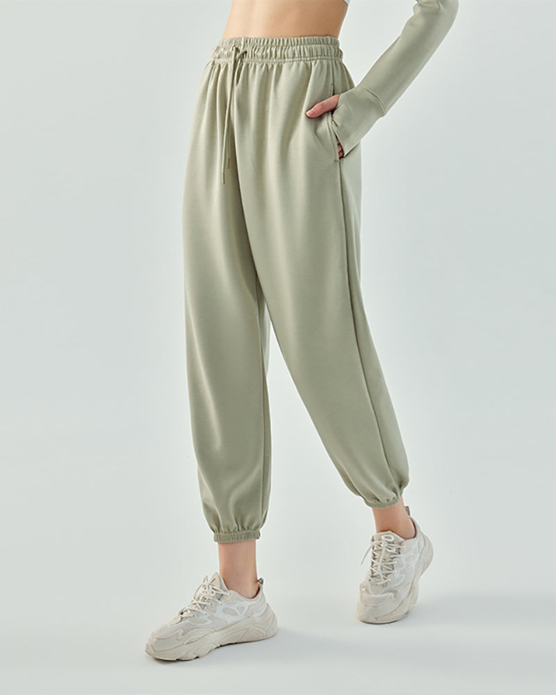 Women Breathable Loose Long Pants Sports Quick Dry Trousers Joggers Beige Green Pink Black Gray S-XL