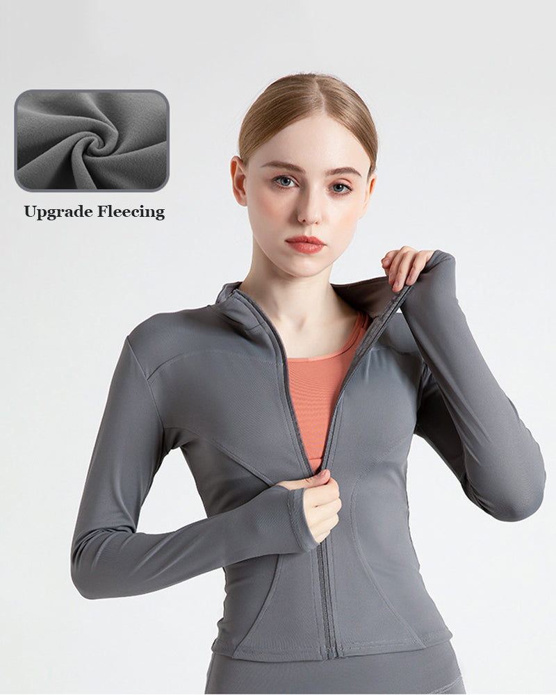 Upgrade YJ30807 Fleecing Solid Color Long Sleeve Slim Fitness Sports Coat S-3XL
