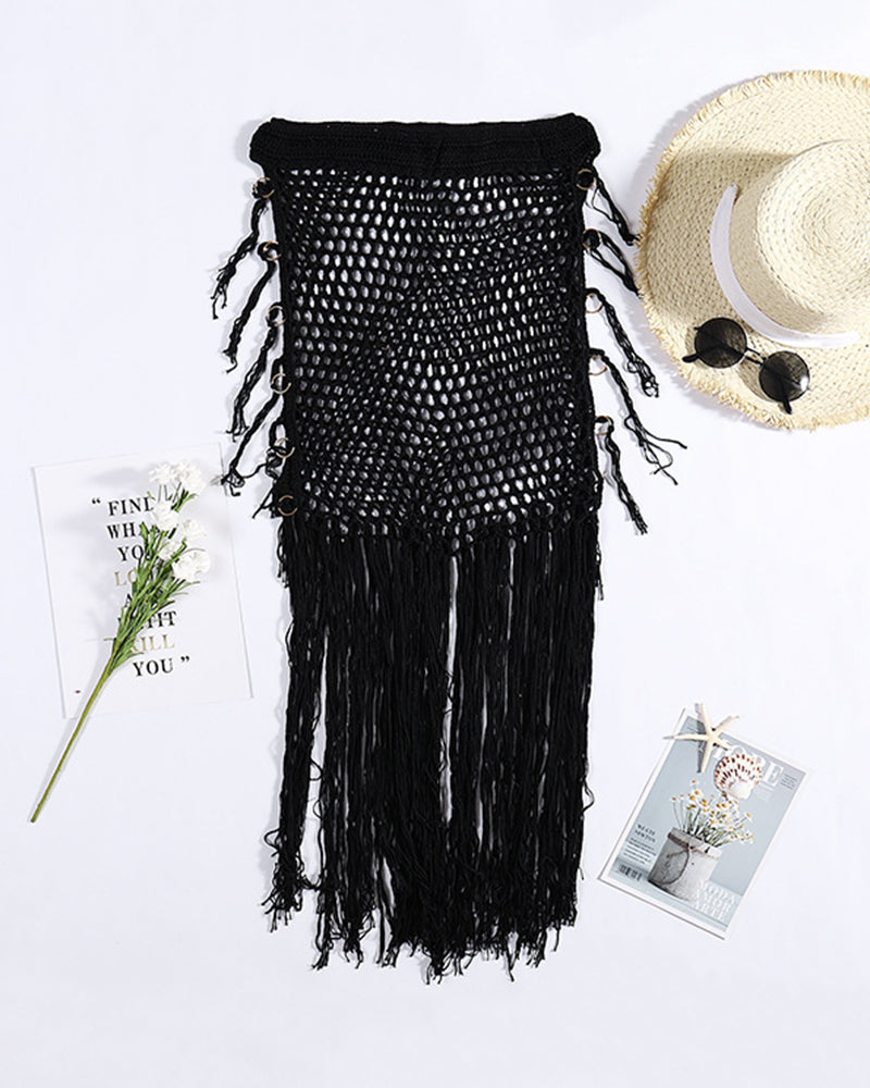 New Sunscreen Hand Crocheted Bag Hip Skirt Bohemian Style Hand Hook Hollow Long Fringed Skirt OM25969