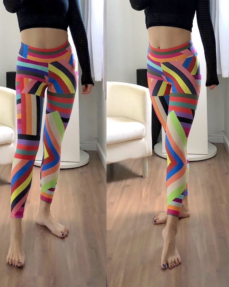 Fitness High Waist Quick Dry Printed Butterfly Rose Striped Colorblock Sports Pants Leggings S-L