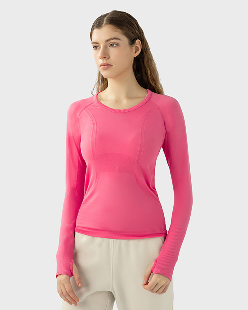 Autumn Crew Neck Long Sleeve Sports Yoga Women T-shirt 4-10