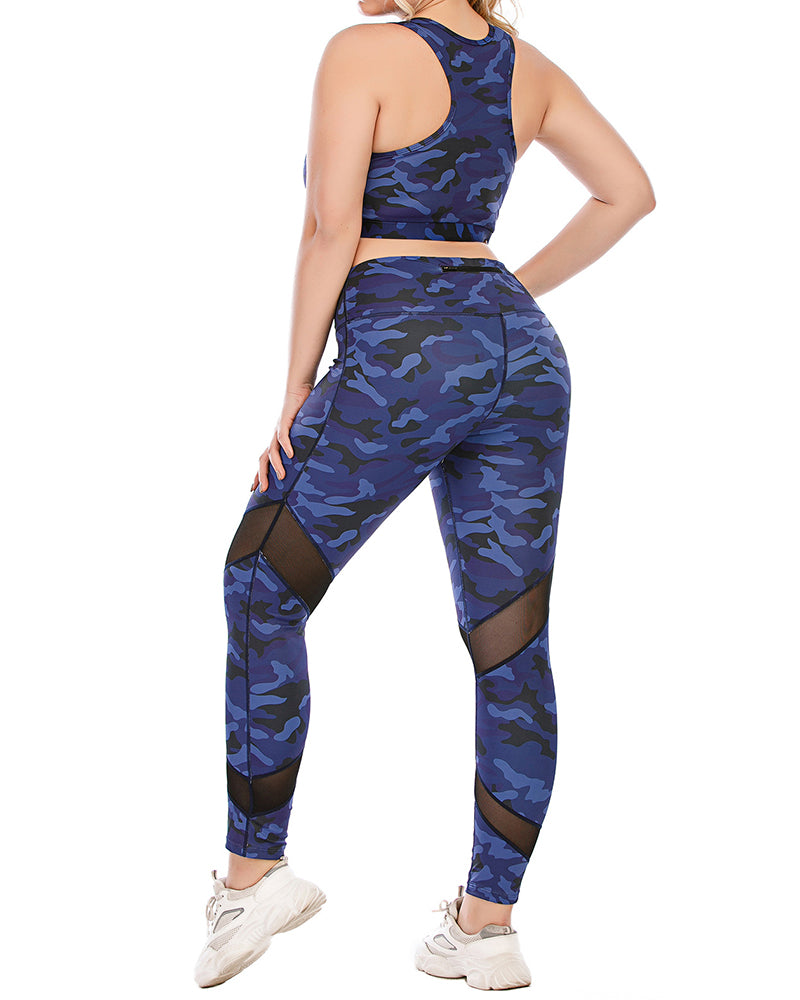 Fashion Camo Slim Plus Size Yoga Bra Pants Coat L-3XL
