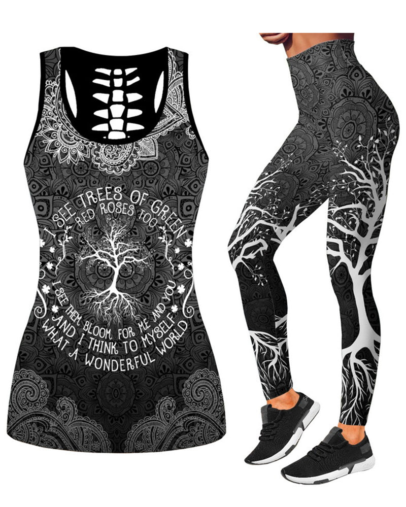 Women Casual Yoga Sport Sleeveless Suit T Shirt YinYang Cat Print 3D Tank Tops Pants Cool Flower Skull Tanks Back Hollow out Vest Casual Tees