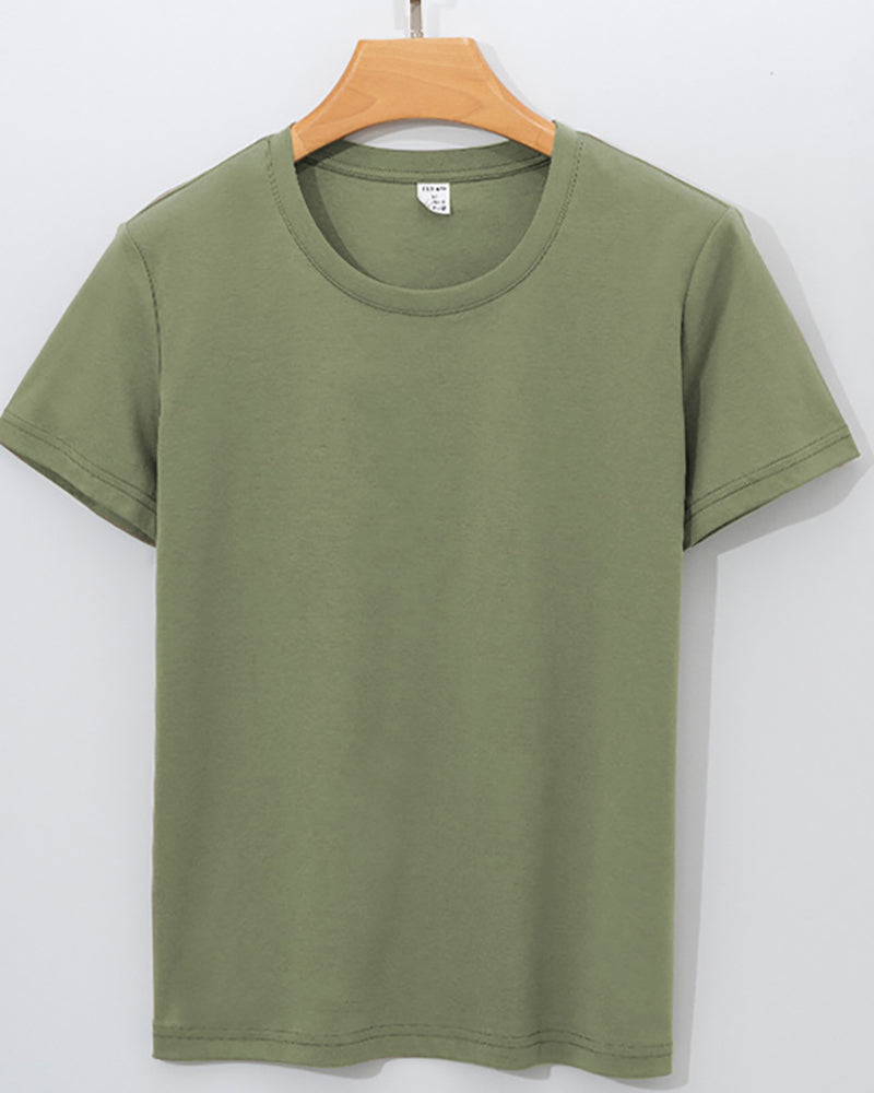 Women 170g Cotton O-Neck Summer Solid Color Basic T-shirt S-3XL