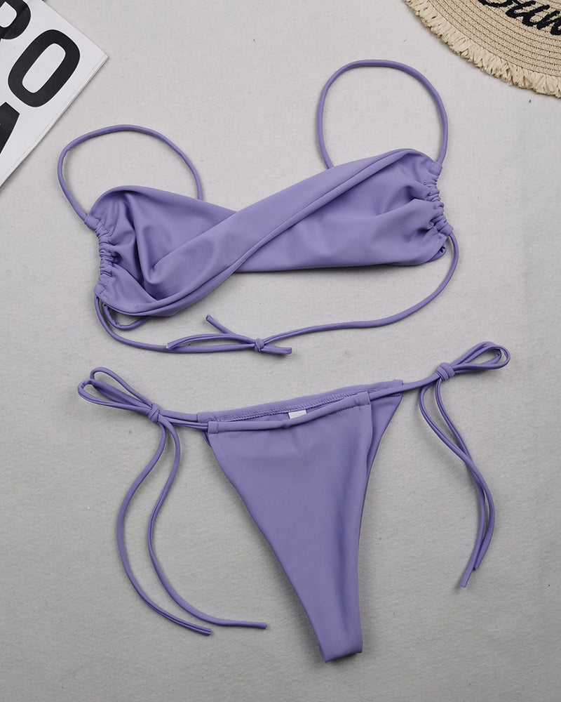 Women Strap Halter Neck Wrap Tie Side String Two-piece Swimsuit S-L