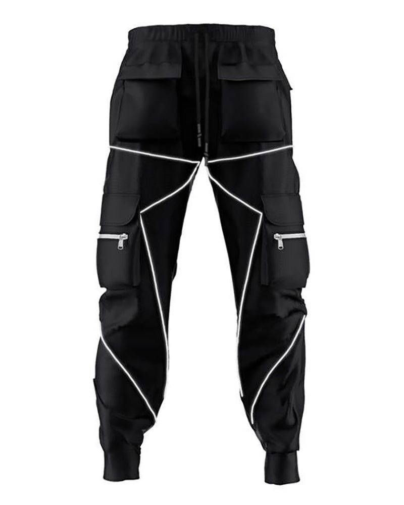 Summer Men Casual Steet Style Refletive Line Pocket Pants M-3XL Joggers