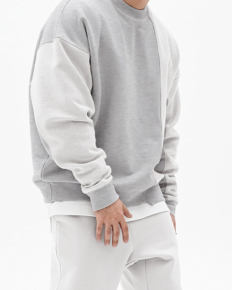 Autumn Long Sleeve Crew Neck Patchwork Sweatshirt Gray Khaki Black Brown Beige M-3XL