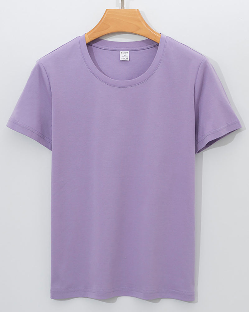Women 170g Cotton O-Neck Summer Solid Color Basic T-shirt S-3XL