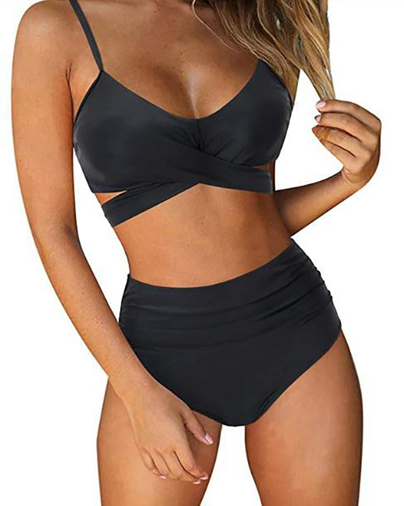 Women Fashion Women Strap Florals Printed High Waist Two-piece Swimsuit Sexy Bikini S-XL