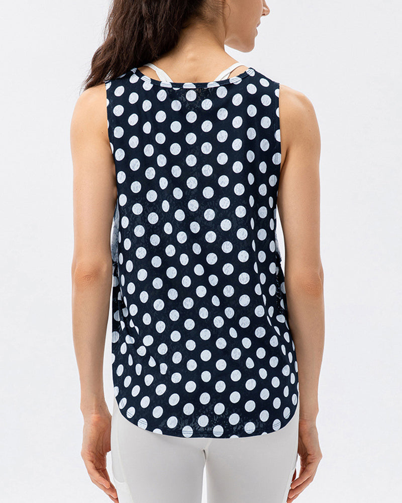 Fashion Sleeveless Dot Quickly Dry Slit Hem Women Yoga Tops Sports Vest S-XL