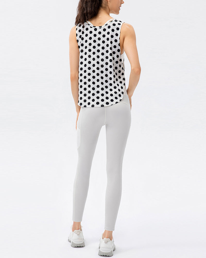 Fashion Sleeveless Dot Quickly Dry Slit Hem Women Yoga Tops Sports Vest S-XL