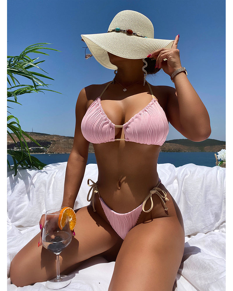 Women Tie Side Sting Halter Neck Fashion Swimwear S-L