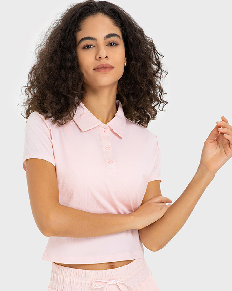 Women New Short Sleeve Sports Lapel Outside Sports Tennis Shirt White Pink Orange Black Gray Cyan 4-12