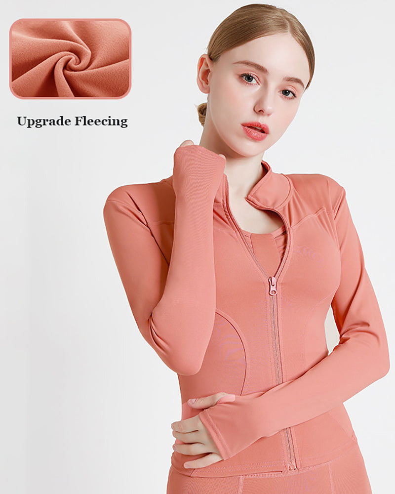 Upgrade YJ30807 Fleecing Solid Color Long Sleeve Slim Fitness Sports Coat S-3XL