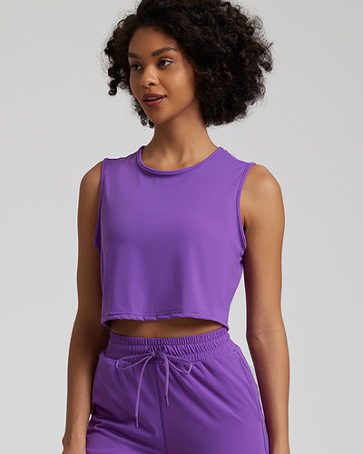 Popular Short Yoga Crew Neck Sleeveless Breathable Women Sports Vest S-XL