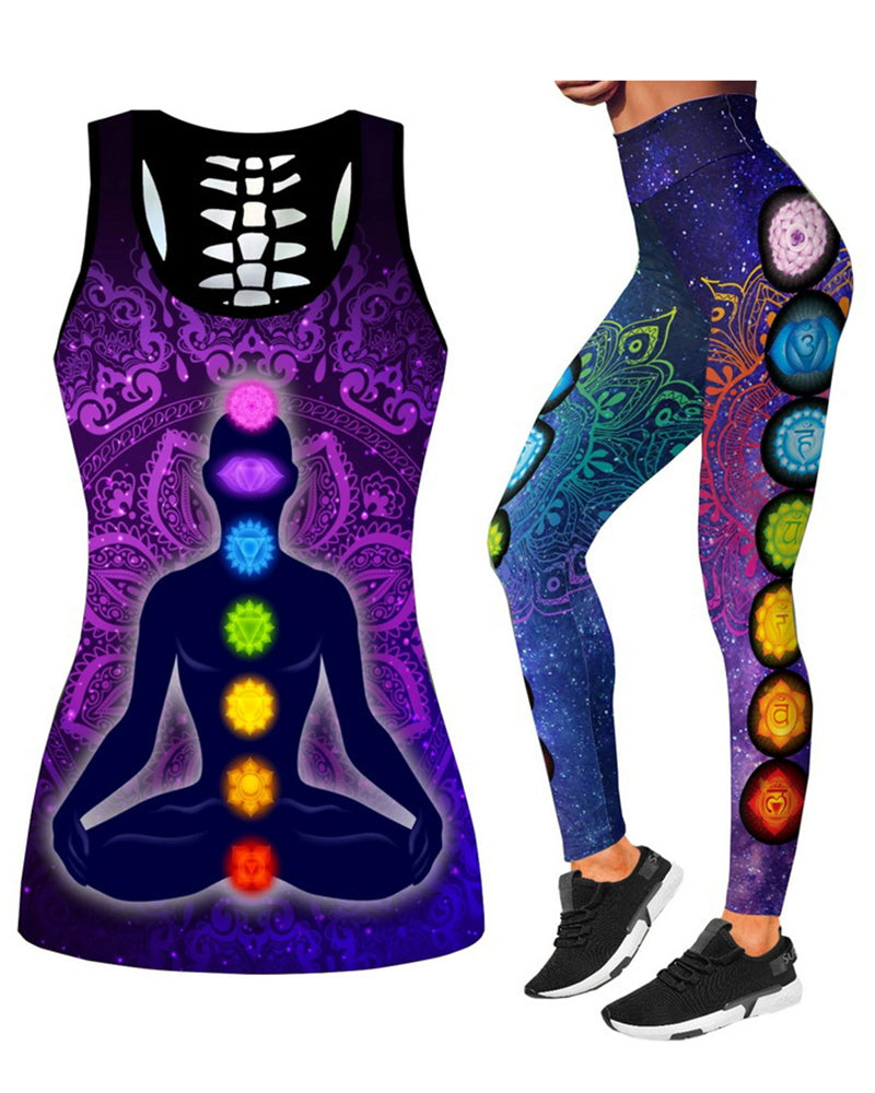 Women Casual Yoga Sport Sleeveless Suit T Shirt YinYang Cat Print 3D Tank Tops Pants Cool Flower Skull Tanks Back Hollow out Vest Casual Tees