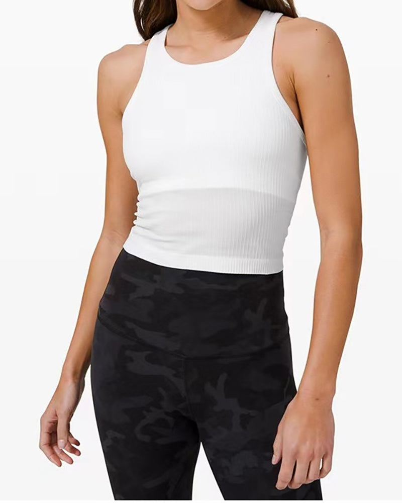 Women Sleeveless Solid Color Yoga Sports Vest With Pad S-L