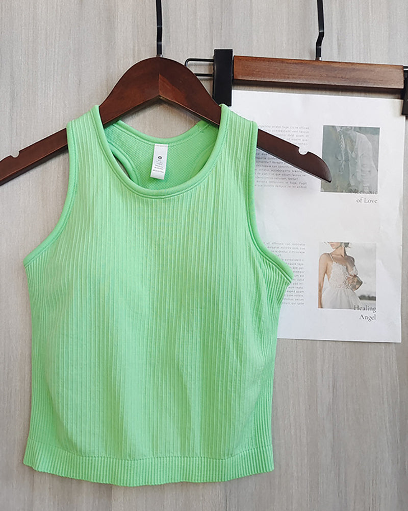 Women Sleeveless Solid Color Yoga Sports Vest With Pad S-L