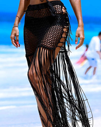 2021 New Sunscreen Hand Crocheted Bag Hip Skirt Bohemian Style Hand Hook Hollow Long Fringed Skirt