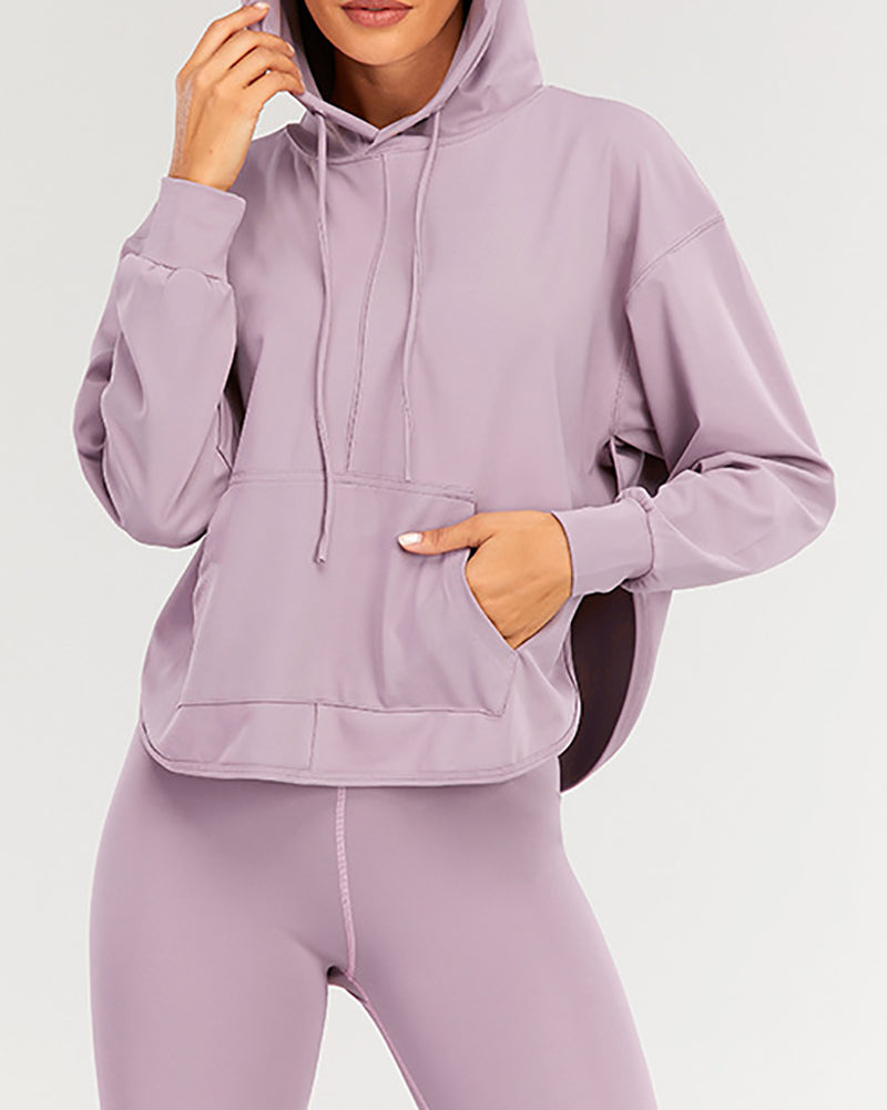 Autumn New Solid Color Long Sleeve Hoodie Sweatshirt V Neck Bra Back Pocket Pants Three Piece Sets S-XL