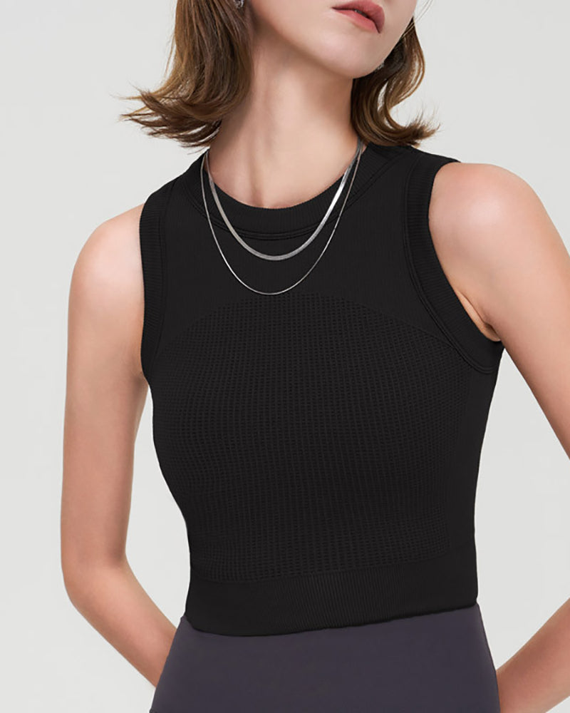 Seamless Fixed Pad Solid Color Women Sports Vest S-XL(With Pad)