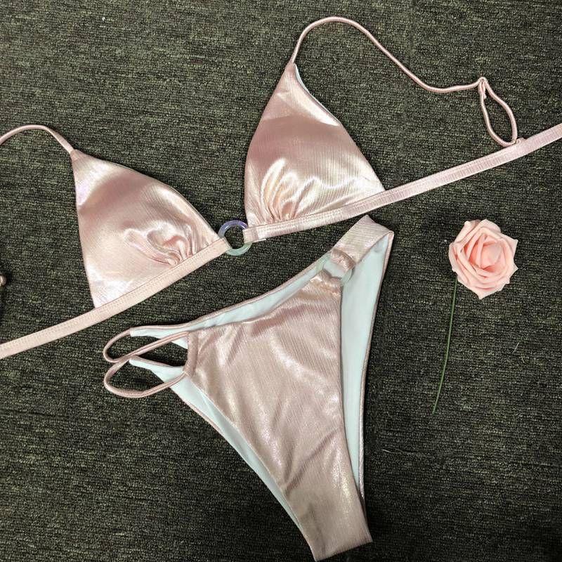 Shiny Bikini Bandage Swimsuit 2 Piece Set Women Glitter Bathing Suit Cut Out Swimwear Brazilian Biquini Sexy Bikini 2021dropship OM22321