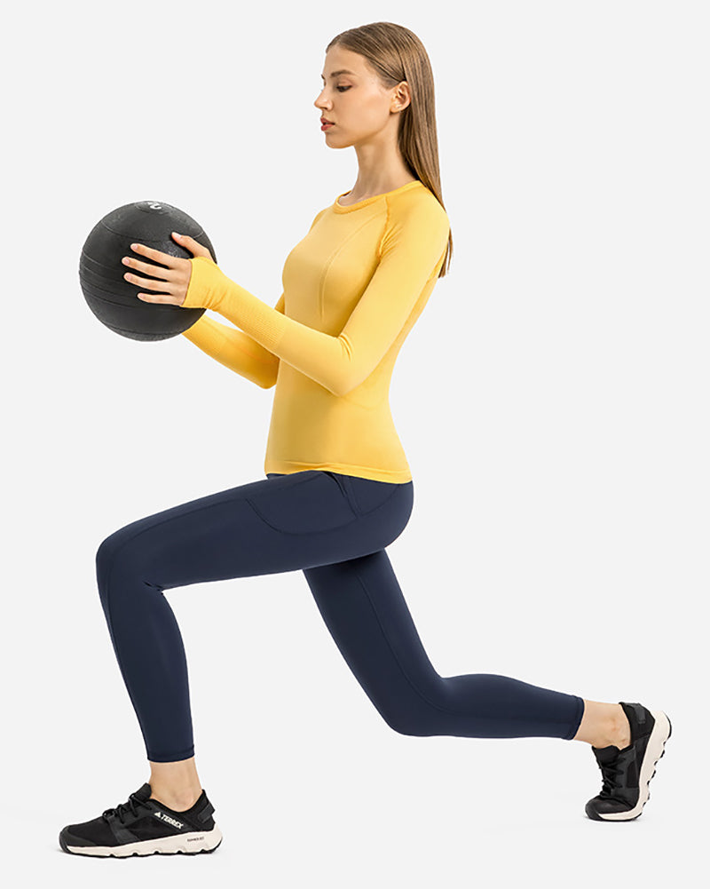 Autumn Crew Neck Long Sleeve Sports Yoga Women T-shirt 4-10