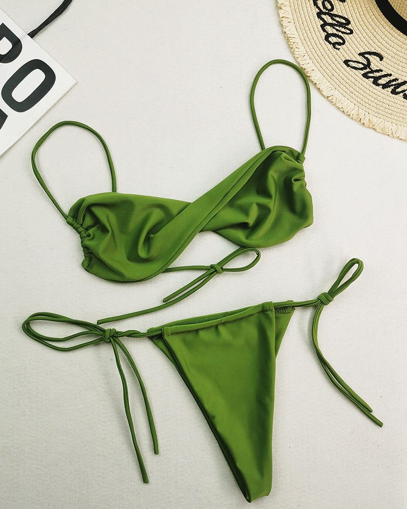 Women Strap Halter Neck Wrap Tie Side String Two-piece Swimsuit S-L