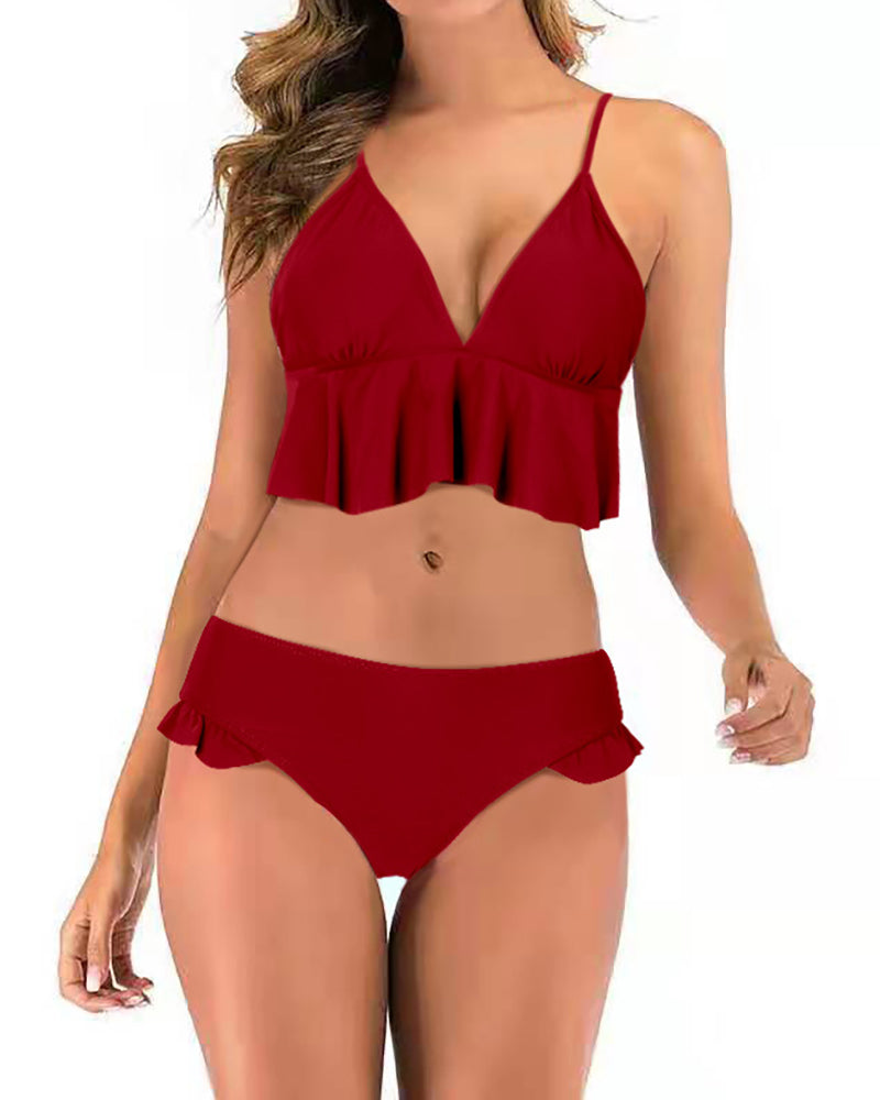 Women V-Neck Solid Color High Waist Black Wine Red Green S-XL