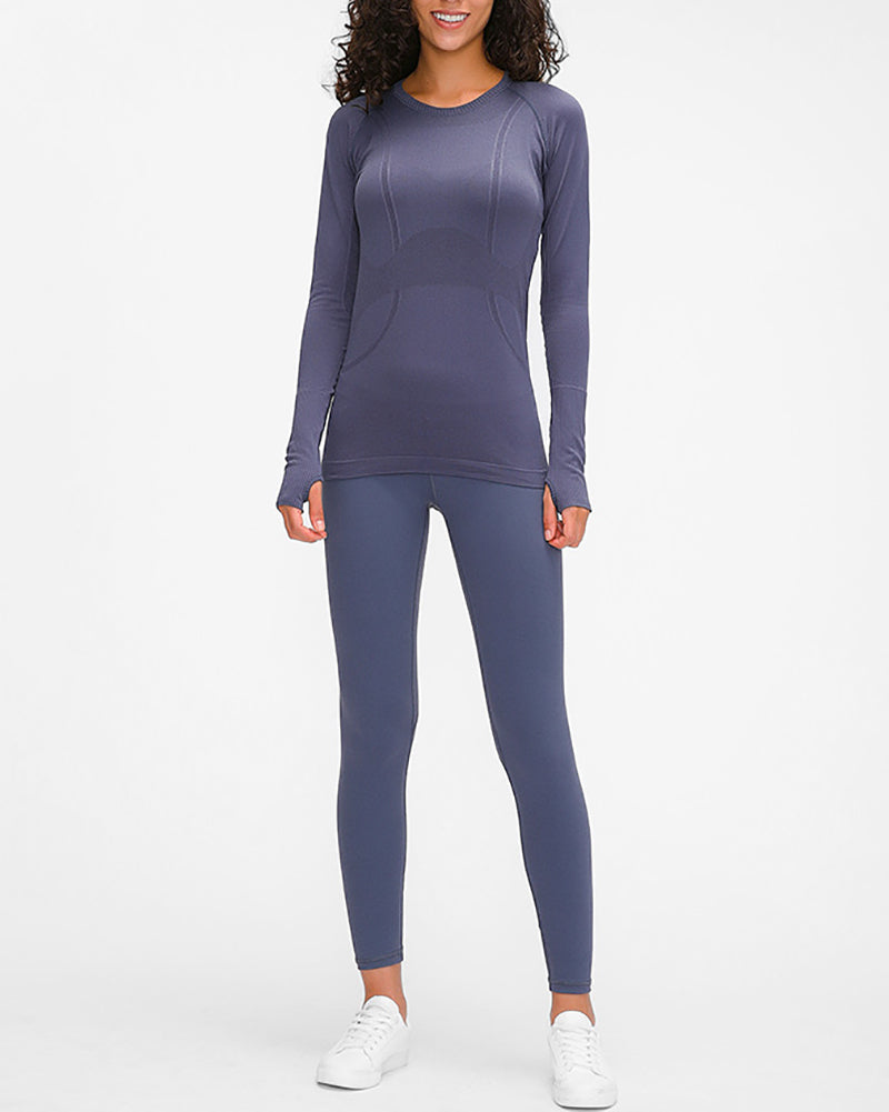 Autumn Crew Neck Long Sleeve Sports Yoga Women T-shirt 4-10