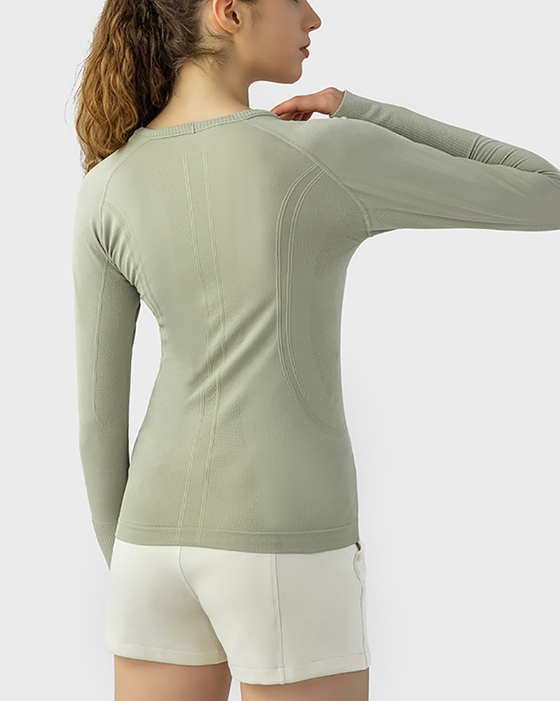 Autumn Crew Neck Long Sleeve Sports Yoga Women T-shirt 4-10