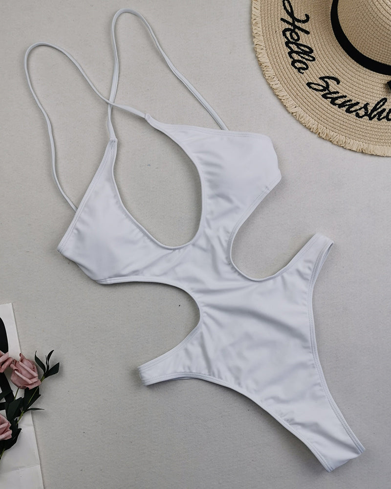 Sexy Hollow Out Criss Cross High Cut High Waist Women One-piece Swimsuit White Black Yellow Blue S-4XL Plus Size Bikini