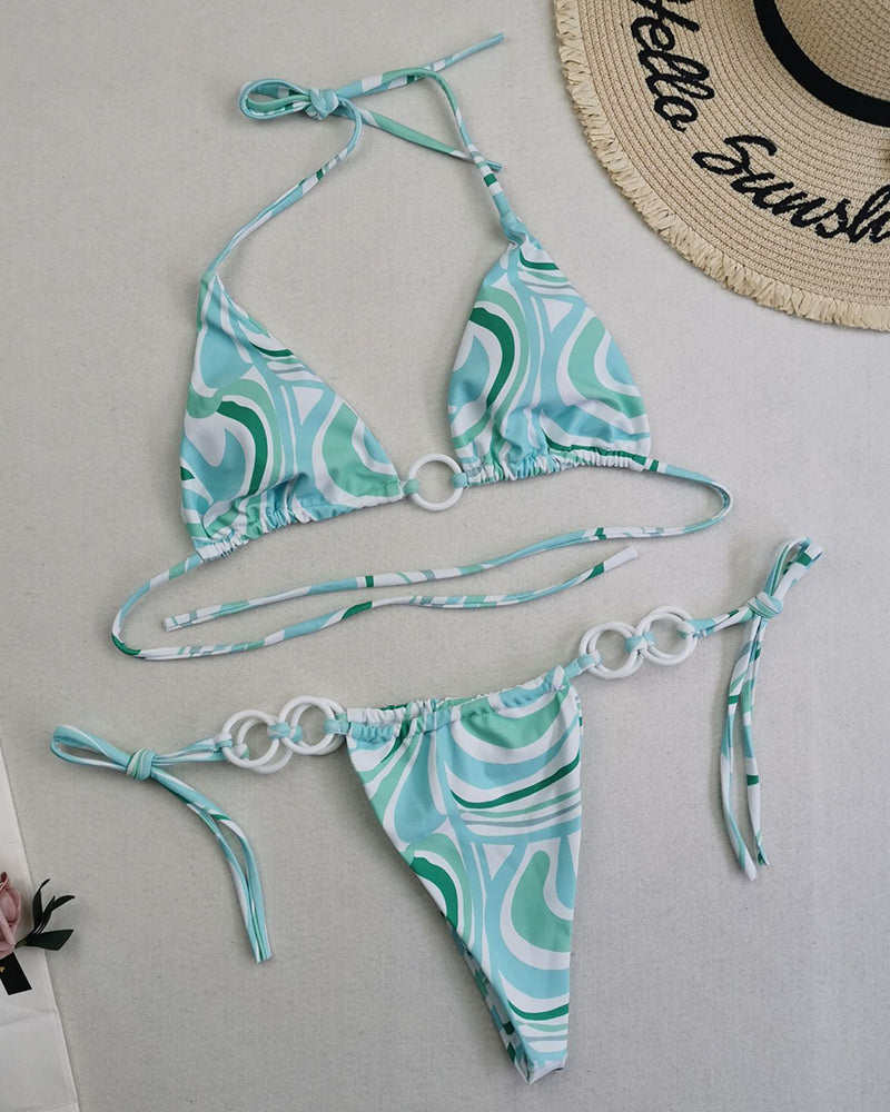 Halter Neck Solid Color Lady Tie Side String Two-piece Swimsuit White Yellow Green Red Purple Black Coffee S-L