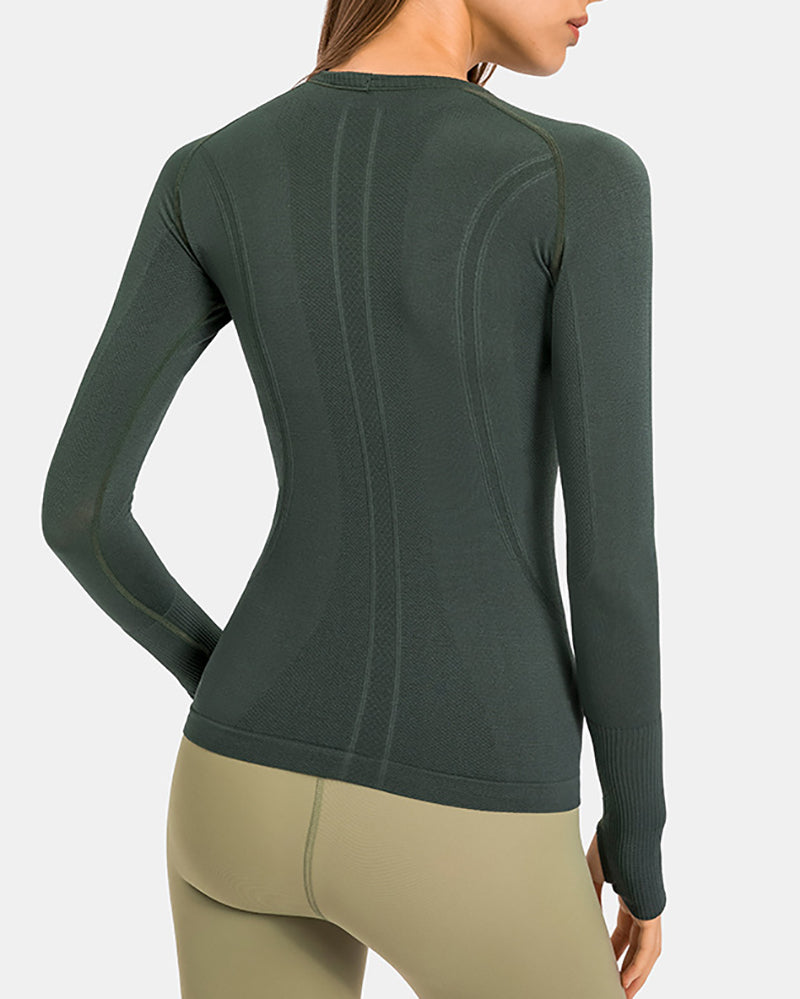 Autumn Crew Neck Long Sleeve Sports Yoga Women T-shirt 4-10